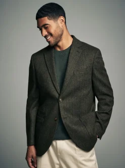Blazers En Business-Jasjes*Next - Normale Pasvorm - Blazer met visgraatmotief en hoog wolgehalte Kakigroen