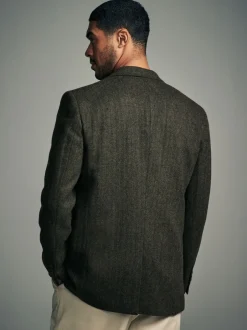 Blazers En Business-Jasjes*Next - Normale Pasvorm - Blazer met visgraatmotief en hoog wolgehalte Kakigroen