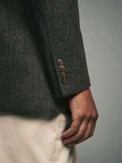 Blazers En Business-Jasjes*Next - Normale Pasvorm - Blazer met visgraatmotief en hoog wolgehalte Kakigroen