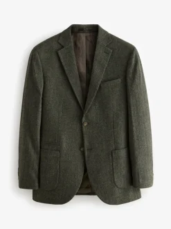 Blazers En Business-Jasjes*Next - Normale Pasvorm - Blazer met visgraatmotief en hoog wolgehalte Kakigroen