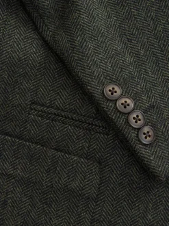 Blazers En Business-Jasjes*Next - Normale Pasvorm - Blazer met visgraatmotief en hoog wolgehalte Kakigroen