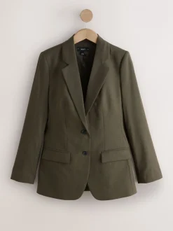 Kostuums En Werkkleding|Next Kakigroen - Op maat gemaakte blazer met enkele rij knopen van wol