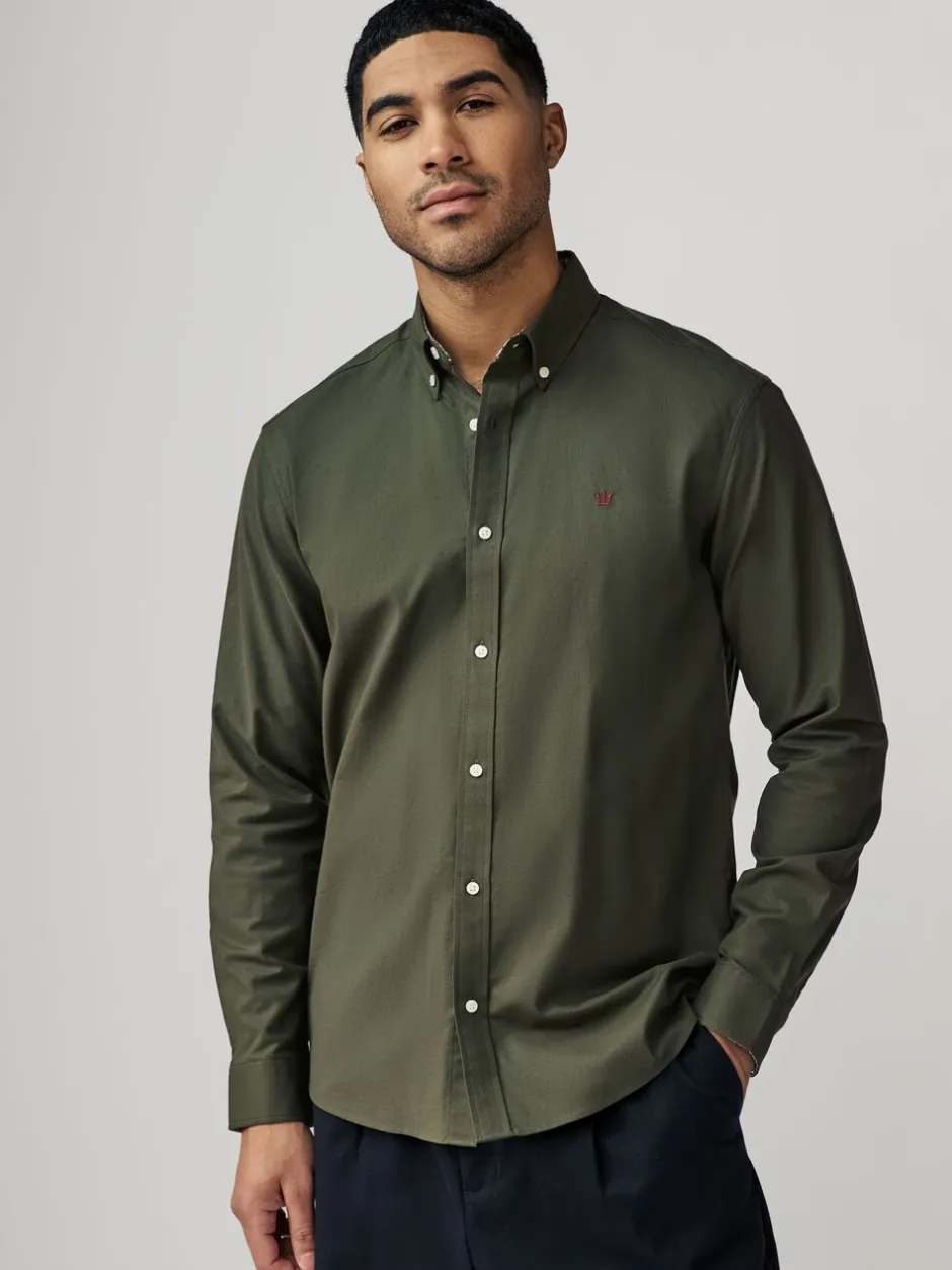 Formele Overhemden|Shirts*Next Kakigroen - Oxford-stretchoverhemd met lange mouwen