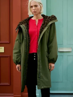 Jassen En Jacks|Next Kakigroen - Parka met imitatiebontvoering met dierenprint