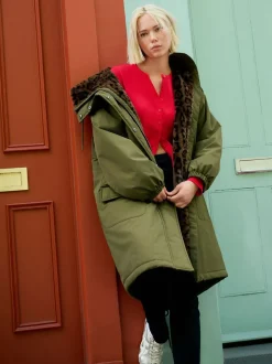 Jassen En Jacks|Next Kakigroen - Parka met imitatiebontvoering met dierenprint