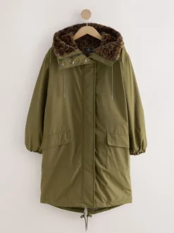 Jassen En Jacks|Next Kakigroen - Parka met imitatiebontvoering met dierenprint