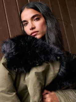 Jassen En Jacks*Next Kakigroen - Parka with Contrast Faux Fur Trim