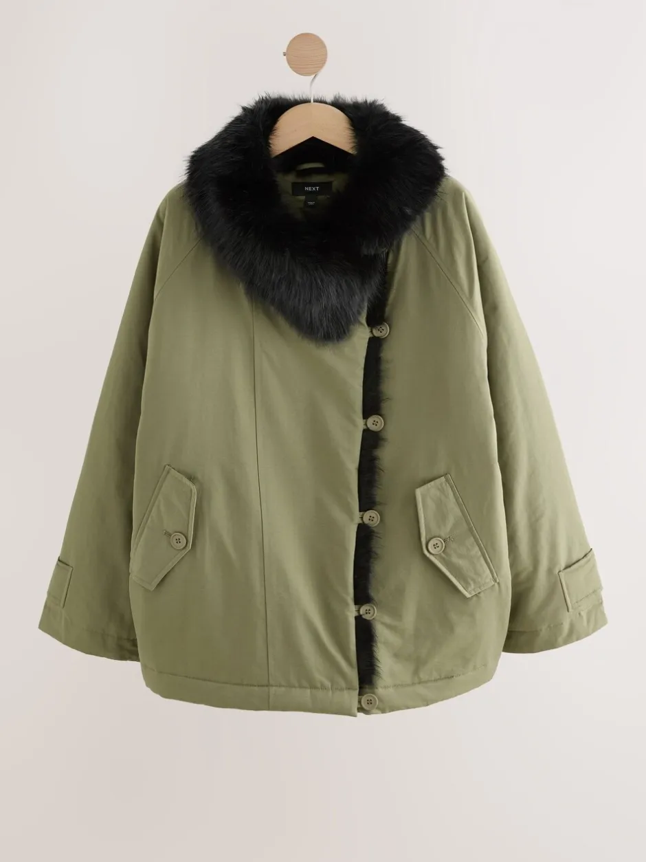 Jassen En Jacks*Next Kakigroen - Parka with Contrast Faux Fur Trim