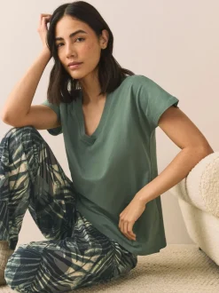 Alle Nacht- En Loungekleding|Pyjama's|Next - Pyjama met korte mouwen Kakigroen