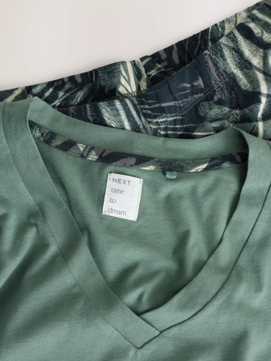 Alle Nacht- En Loungekleding|Pyjama's|Next - Pyjama met korte mouwen Kakigroen
