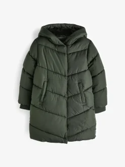 Schoolkleding|Jassen En Jacks*Next - Regenbestendige gewatteerde jas met capuchon en imitatiebontvoering (3 - 16 jr) Kakigroen