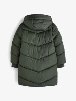 Schoolkleding|Jassen En Jacks*Next - Regenbestendige gewatteerde jas met capuchon en imitatiebontvoering (3 - 16 jr) Kakigroen