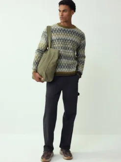 Gebreide Kleding*Next Kakigroen - Relaxed Fit Ombre Diamond Pattern Texture Crew Neck Jumper with Wool