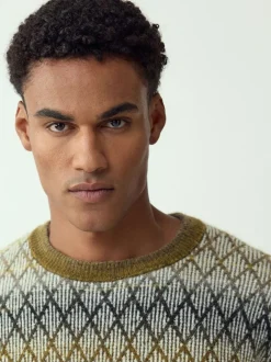 Gebreide Kleding*Next Kakigroen - Relaxed Fit Ombre Diamond Pattern Texture Crew Neck Jumper with Wool