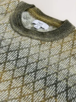 Gebreide Kleding*Next Kakigroen - Relaxed Fit Ombre Diamond Pattern Texture Crew Neck Jumper with Wool