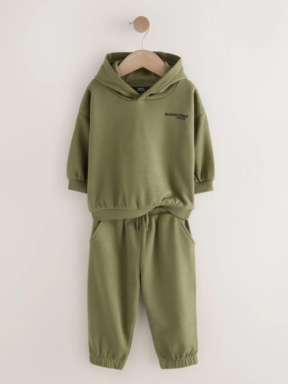 Joggingbroeken|Sweaters En Hoody´S*Next - Set met hoodie met slogan en joggingbroek (3mnd-7jr) Kakigroen