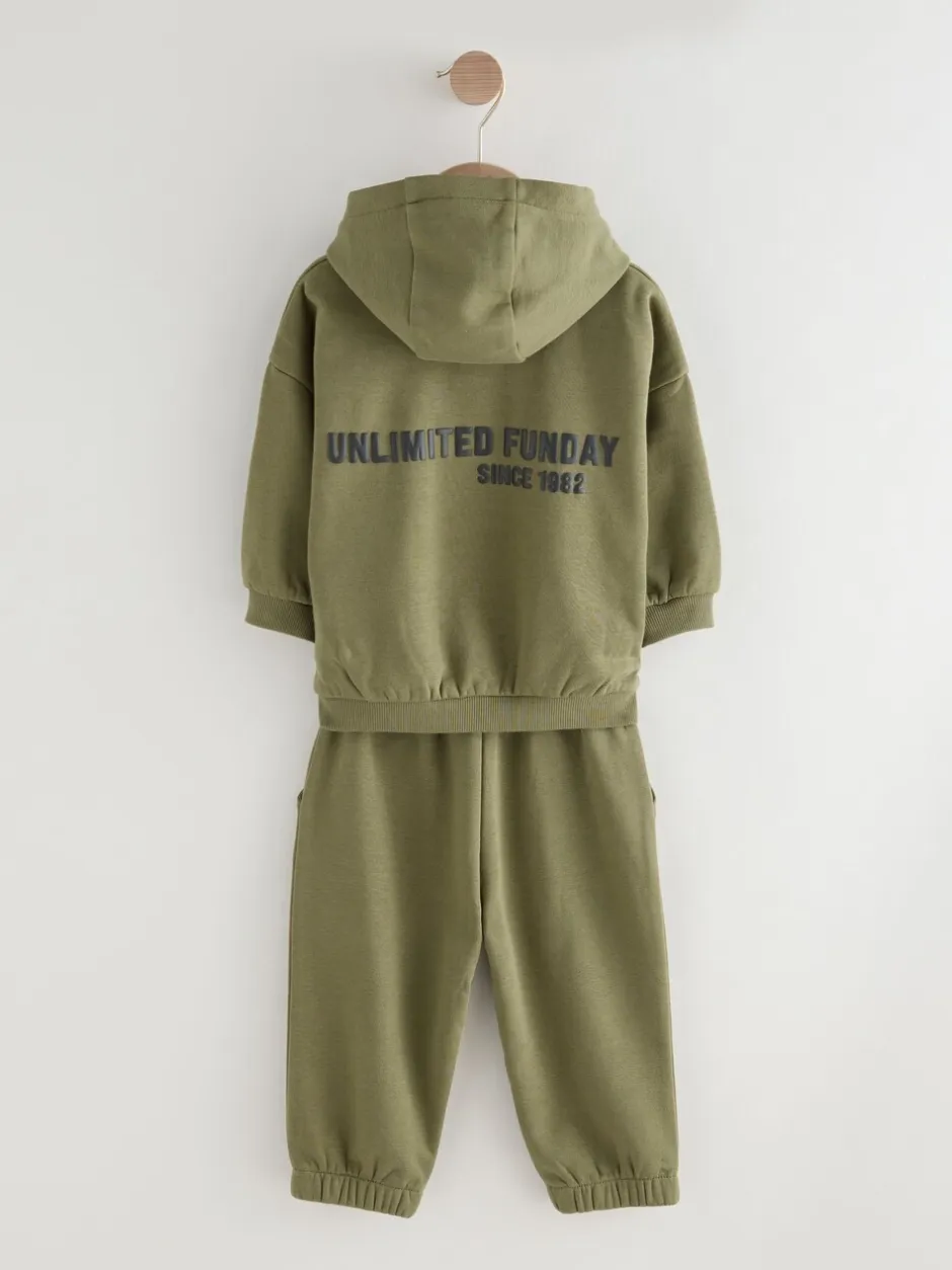 Joggingbroeken|Sweaters En Hoody´S*Next - Set met hoodie met slogan en joggingbroek (3mnd-7jr) Kakigroen