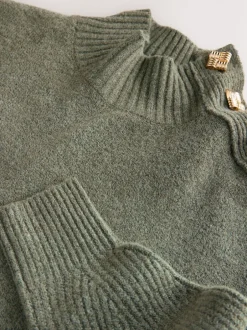 Gebreide Kleding|Jurken*Next - Stand Neck Knitted Midi Jumper Dress Kakigroen