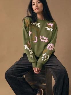 Hoody's En Sweatshirts|Next Kakigroen - Sweatshirt with Appliqué Details