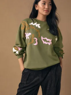 Hoody's En Sweatshirts|Next Kakigroen - Sweatshirt with Appliqué Details