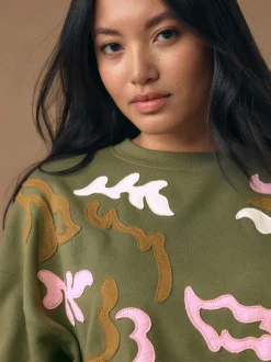 Hoody's En Sweatshirts|Next Kakigroen - Sweatshirt with Appliqué Details