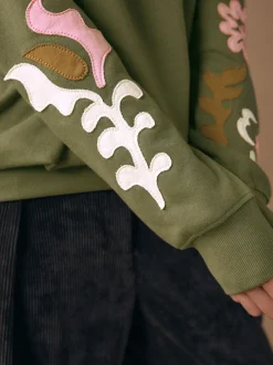 Hoody's En Sweatshirts|Next Kakigroen - Sweatshirt with Appliqué Details