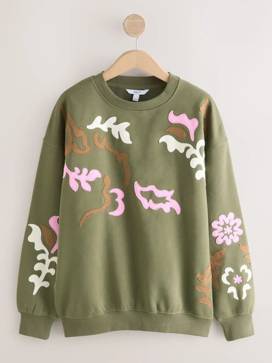 Hoody's En Sweatshirts|Next Kakigroen - Sweatshirt with Appliqué Details