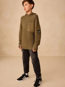 Truien En Breisels|Sweaters En Hoody´S|Next Kakigroen - Utility gebreide hoodie (3-16jr)