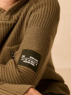 Truien En Breisels|Sweaters En Hoody´S|Next Kakigroen - Utility gebreide hoodie (3-16jr)