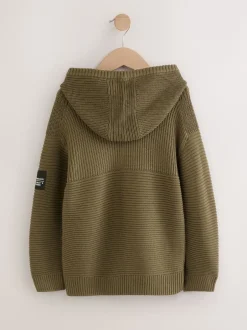 Truien En Breisels|Sweaters En Hoody´S|Next Kakigroen - Utility gebreide hoodie (3-16jr)