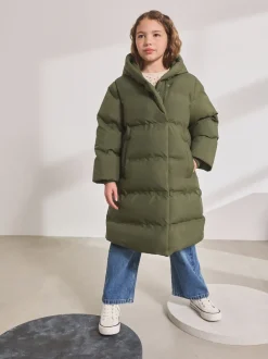 Schoolkleding|Jassen En Jacks|Next - Waterdichte gewatteerde jas met imitatiebontvoering (3-16jr) Kaki/groen