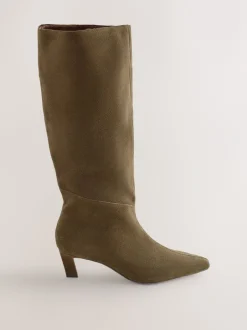 Ruimvallend En Extraruimvallend|Next - Forever Comfort® Knee High Chisel Toe Heeled Boots Kakigroen suède