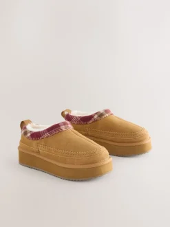 Lage Schoenen|Next - Forever Comfort® Leather Fur Lined Cosy Platform Shoes Kastanjebruin