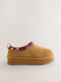 Lage Schoenen|Next - Forever Comfort® Leather Fur Lined Cosy Platform Shoes Kastanjebruin