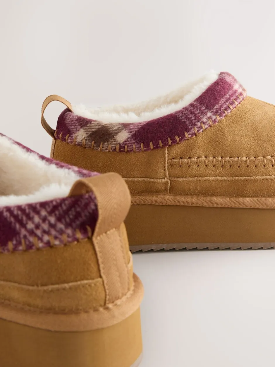 Lage Schoenen|Next - Forever Comfort® Leather Fur Lined Cosy Platform Shoes Kastanjebruin
