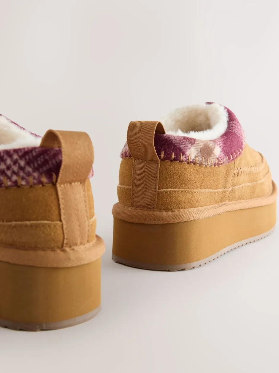 Lage Schoenen|Next - Forever Comfort® Leather Fur Lined Cosy Platform Shoes Kastanjebruin