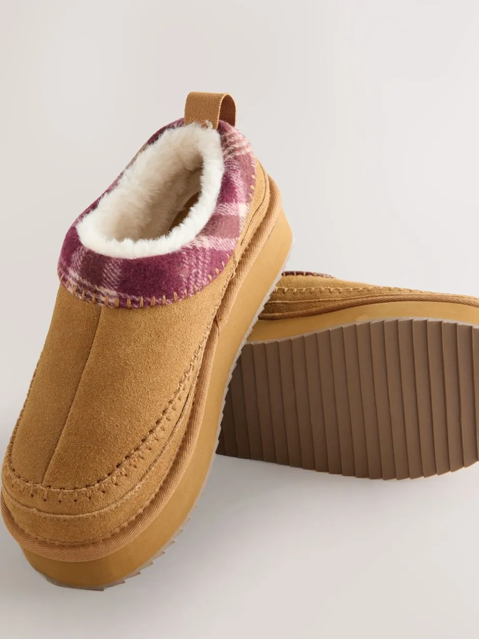 Lage Schoenen|Next - Forever Comfort® Leather Fur Lined Cosy Platform Shoes Kastanjebruin