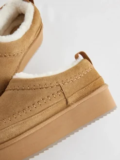 Lage Schoenen|Schoenen Met Hakken*Next Kastanjebruin - Leather Cosy Borg Lined Slip-On Shoes