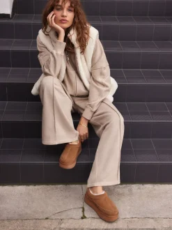 Lage Schoenen|Schoenen Met Hakken*Next Kastanjebruin - Leather Cosy Borg Lined Slip-On Shoes