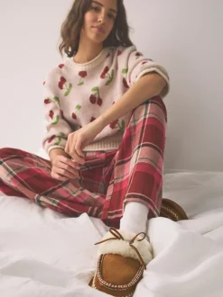 Pantoffels*Next Kastanjebruin - Stitch Suede Faux Fur Lined Mule Slippers