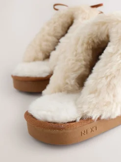 Pantoffels*Next Kastanjebruin - Stitch Suede Faux Fur Lined Mule Slippers