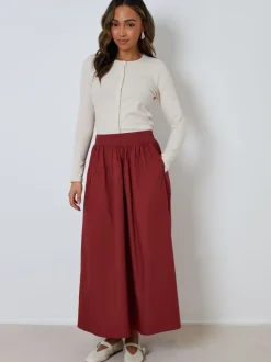 Rokken|Threadbare Kastanjebruin-rood - Midi rok met zakken
