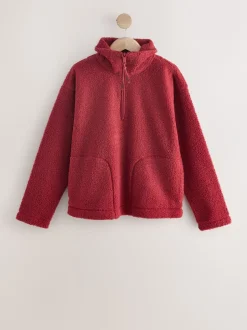 Hoody's En Sweatshirts*Next Kersrood - Soft Touch Knusse Teddy Borg Kwartrondrits Fleece