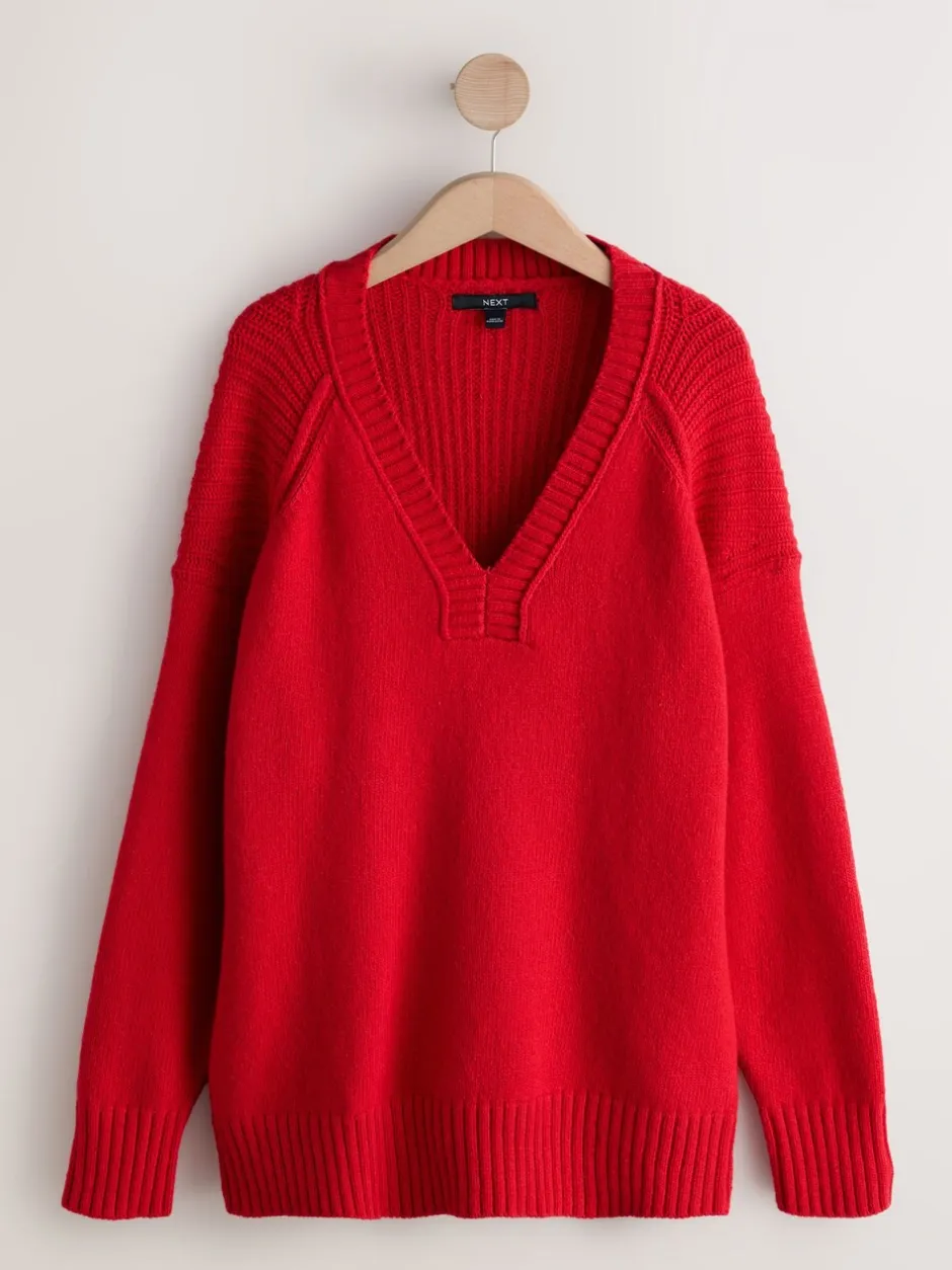 Gebreide Kleding*Next - Trui met lange hals, katoen en wolmix Kersrood