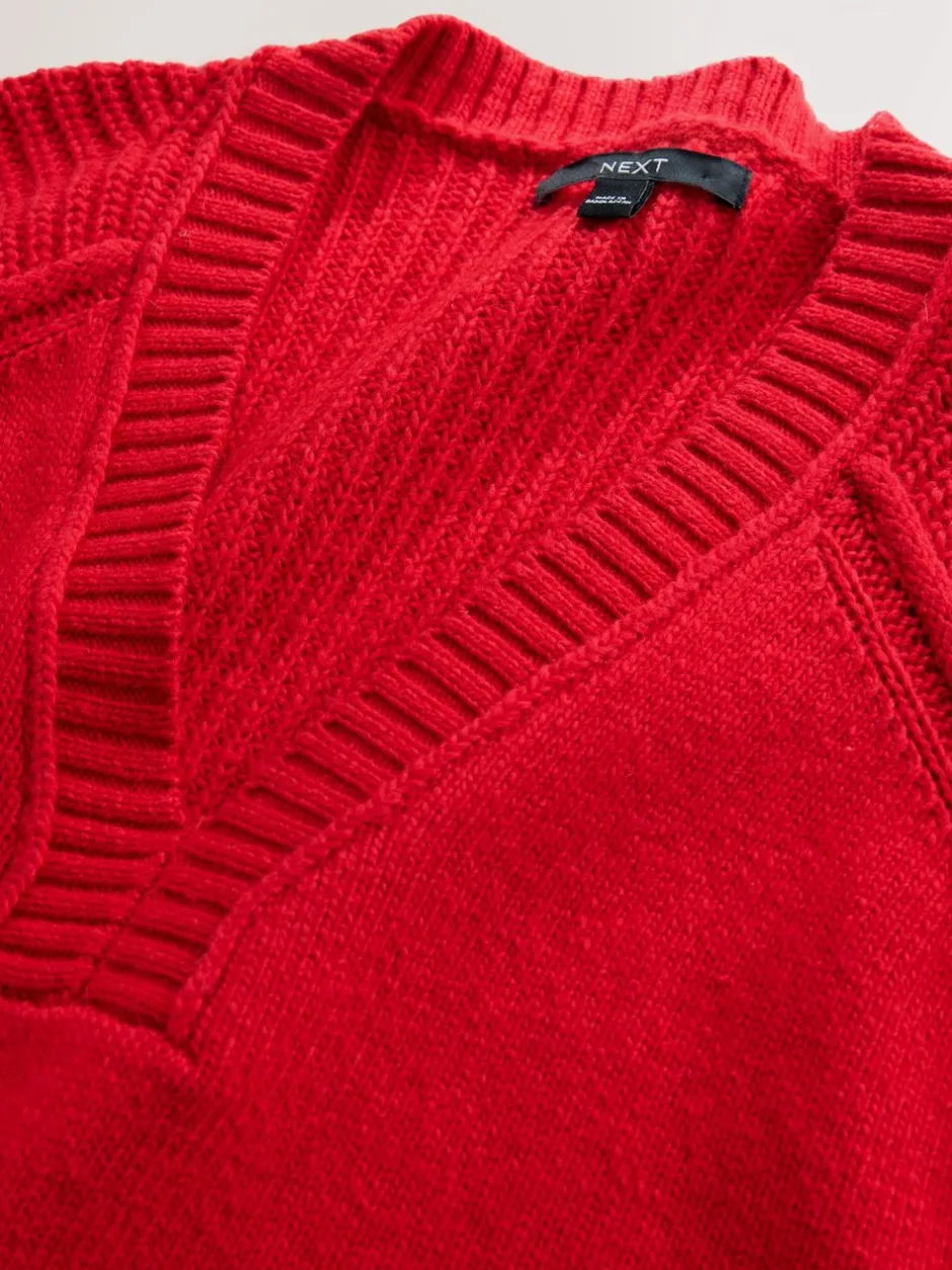 Gebreide Kleding*Next - Trui met lange hals, katoen en wolmix Kersrood