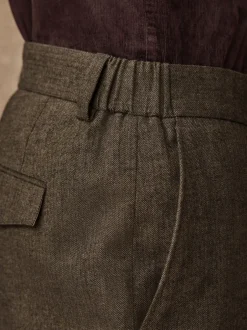 Broeken En Chino's|Next - Regular Fit Smart Brushed Cotton Trousers Khaki Green Herringbone