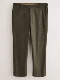 Broeken En Chino's|Next - Regular Fit Smart Brushed Cotton Trousers Khaki Green Herringbone