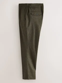 Broeken En Chino's|Next - Regular Fit Smart Brushed Cotton Trousers Khaki Green Herringbone