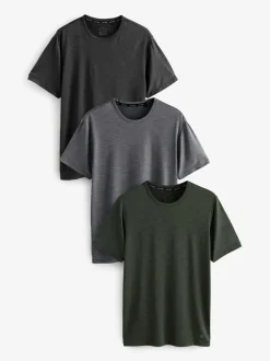 T-Shirts En Hemden*Next - T-shirt met korte mouwen - Actieve Gym Mesh Vesten 3 Pack Khakigroen/leigrijs/zwart