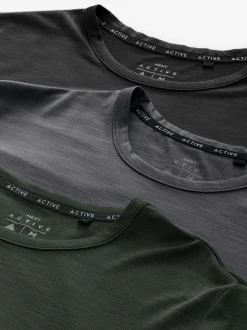 T-Shirts En Hemden*Next - T-shirt met korte mouwen - Actieve Gym Mesh Vesten 3 Pack Khakigroen/leigrijs/zwart